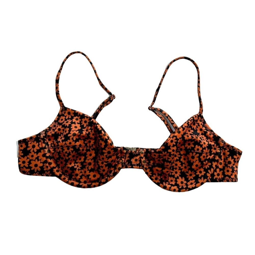 Highrack Studios Fairytopia Balconette Bikini Top in Orange Retro Flower